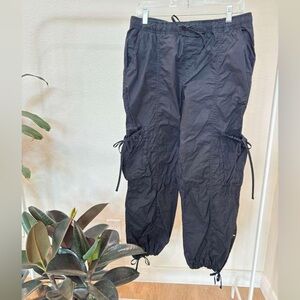 Abercrombie & Fitch Black Nylon Adjustable Drawstring Cargo Parachute Pants